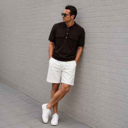 Double Flap Pocket Knit Polo - Men One Size