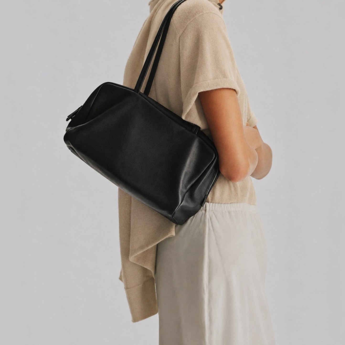 ROEN Double-Zip Lambskin Bowling Shoulder Bag