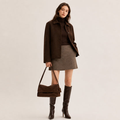 MILA Cowhide Suede Flap Shoulder Bag