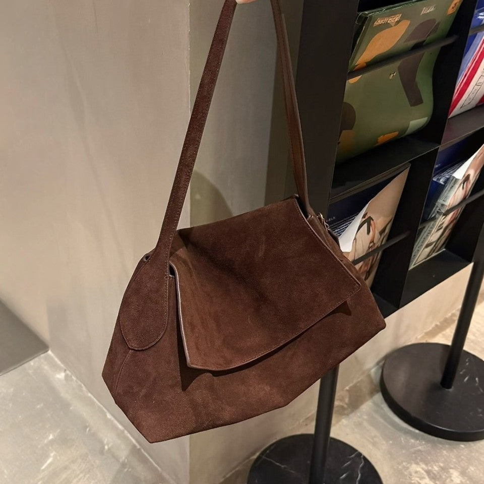 MILA Cowhide Suede Flap Shoulder Bag