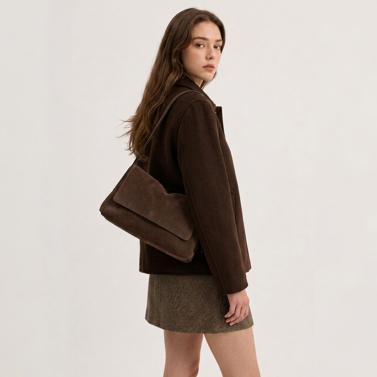 MILA Cowhide Suede Flap Shoulder Bag
