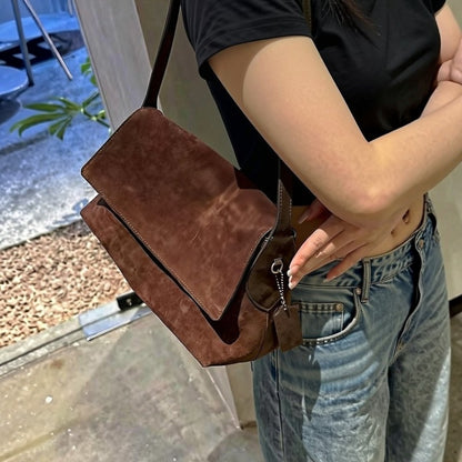 MILA Cowhide Suede Flap Shoulder Bag