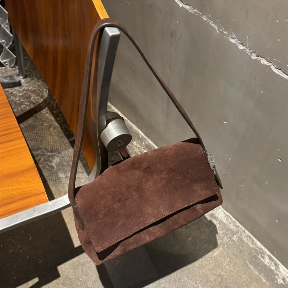 MILA Cowhide Suede Flap Shoulder Bag