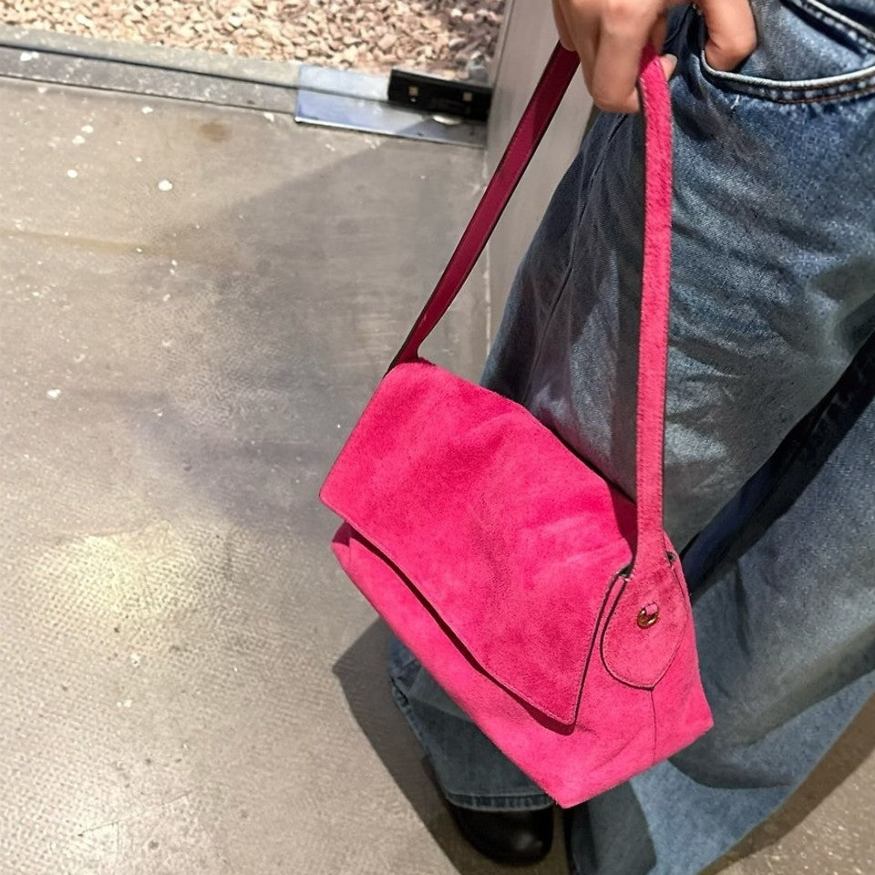 MILA Cowhide Suede Flap Shoulder Bag