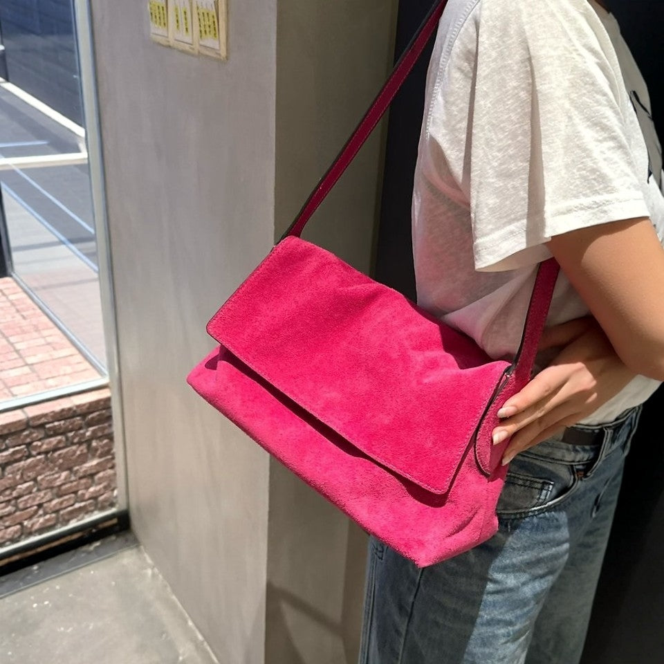 MILA Cowhide Suede Flap Shoulder Bag