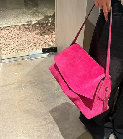 MILA Cowhide Suede Flap Shoulder Bag