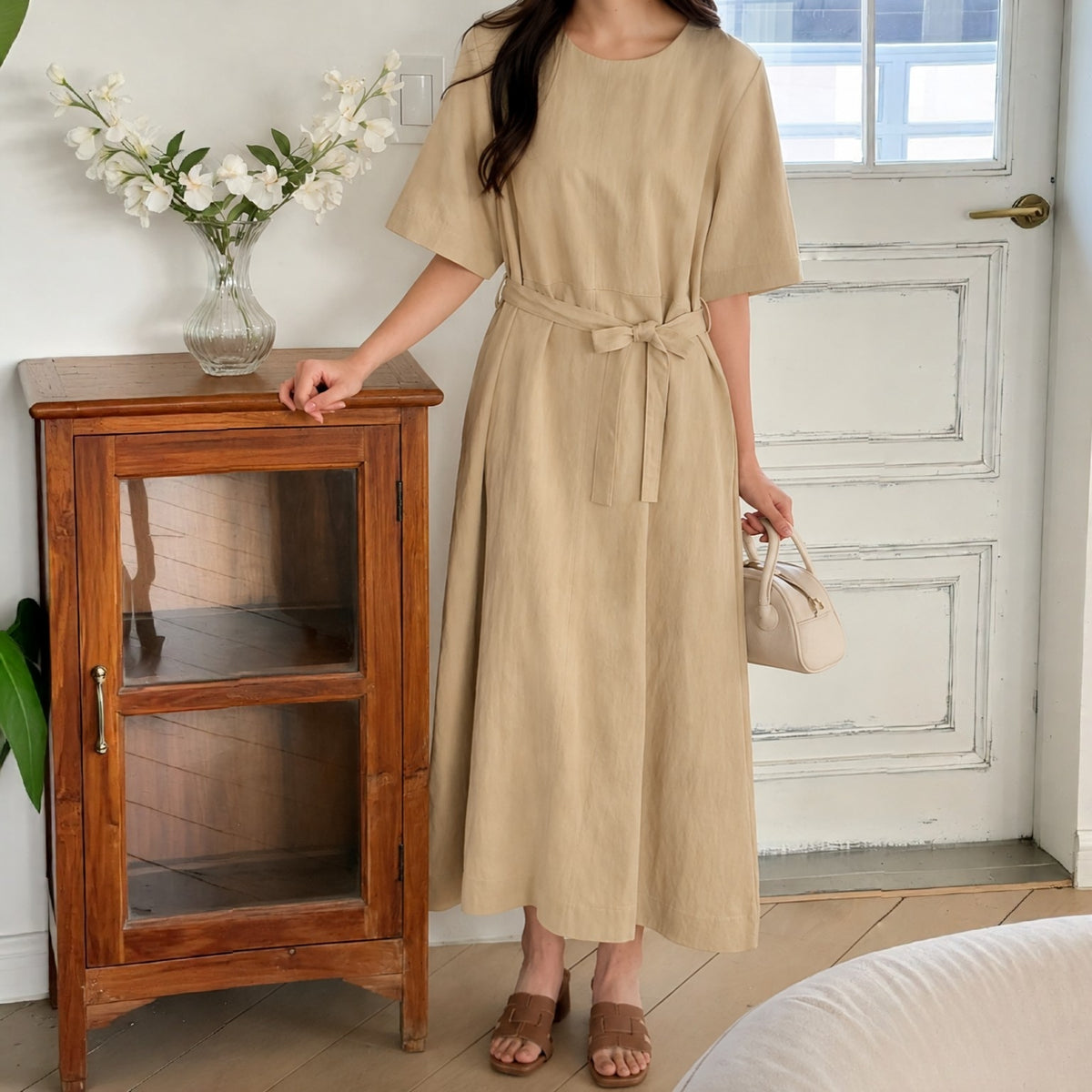ELORA Structured Belted Midi Dress - Women One Size