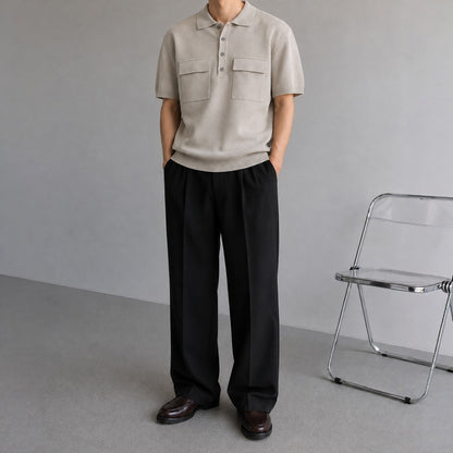 Double Flap Pocket Knit Polo - Men One Size