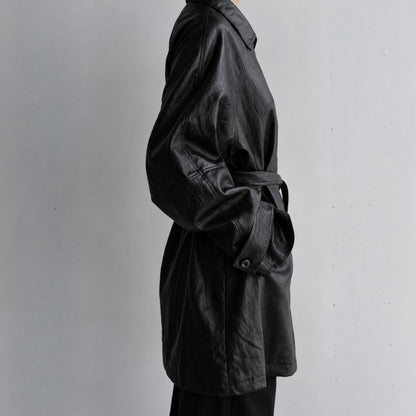 Fine Vegan Leather Belted Long Jacket - Women One Size