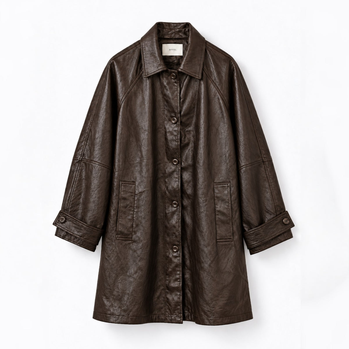 Fine Vegan Leather Belted Long Jacket - Women One Size