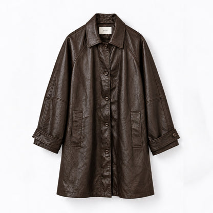 Fine Vegan Leather Belted Long Jacket - Women One Size