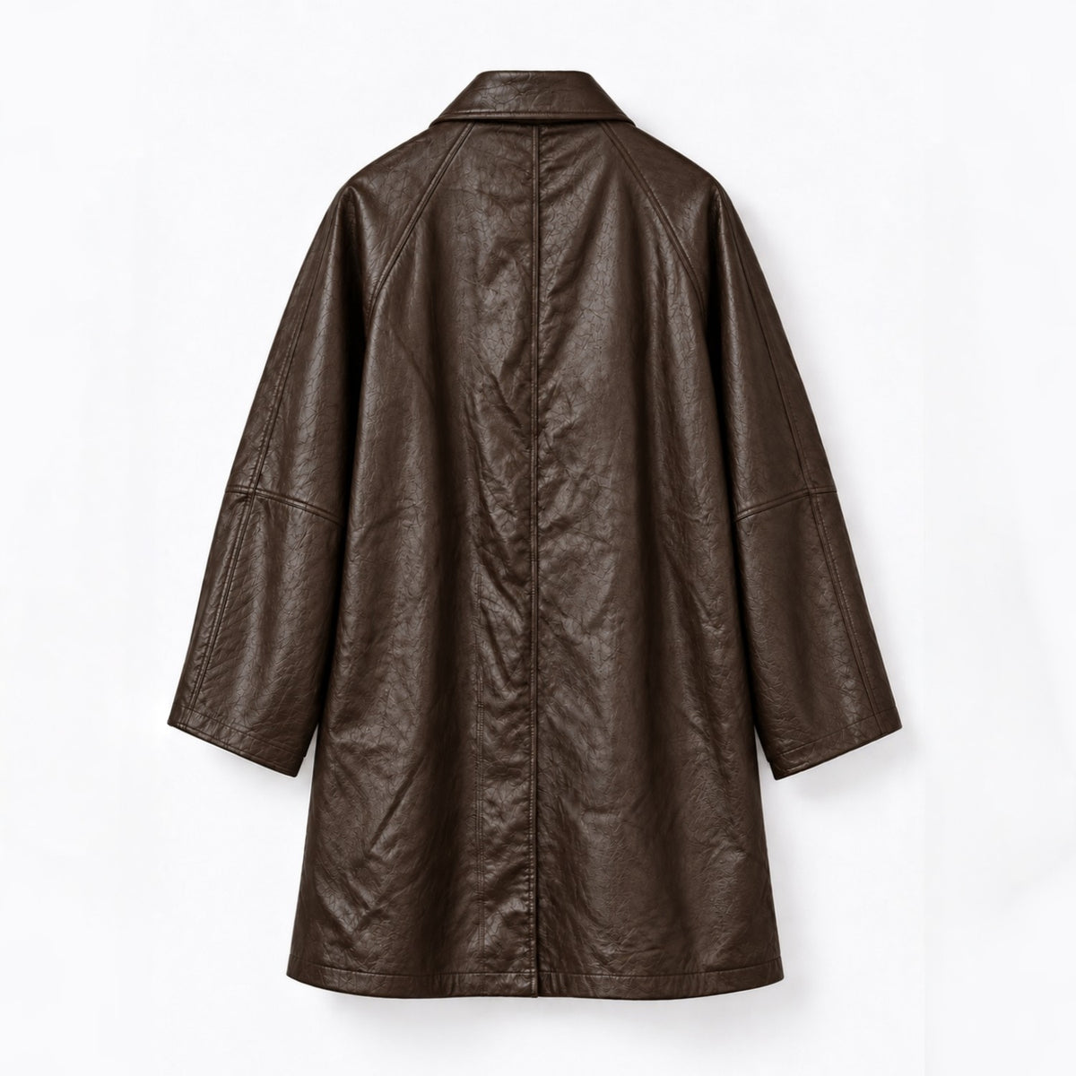 Fine Vegan Leather Belted Long Jacket - Women One Size