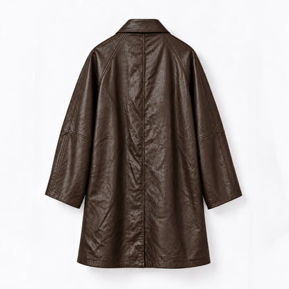 Fine Vegan Leather Belted Long Jacket - Women One Size