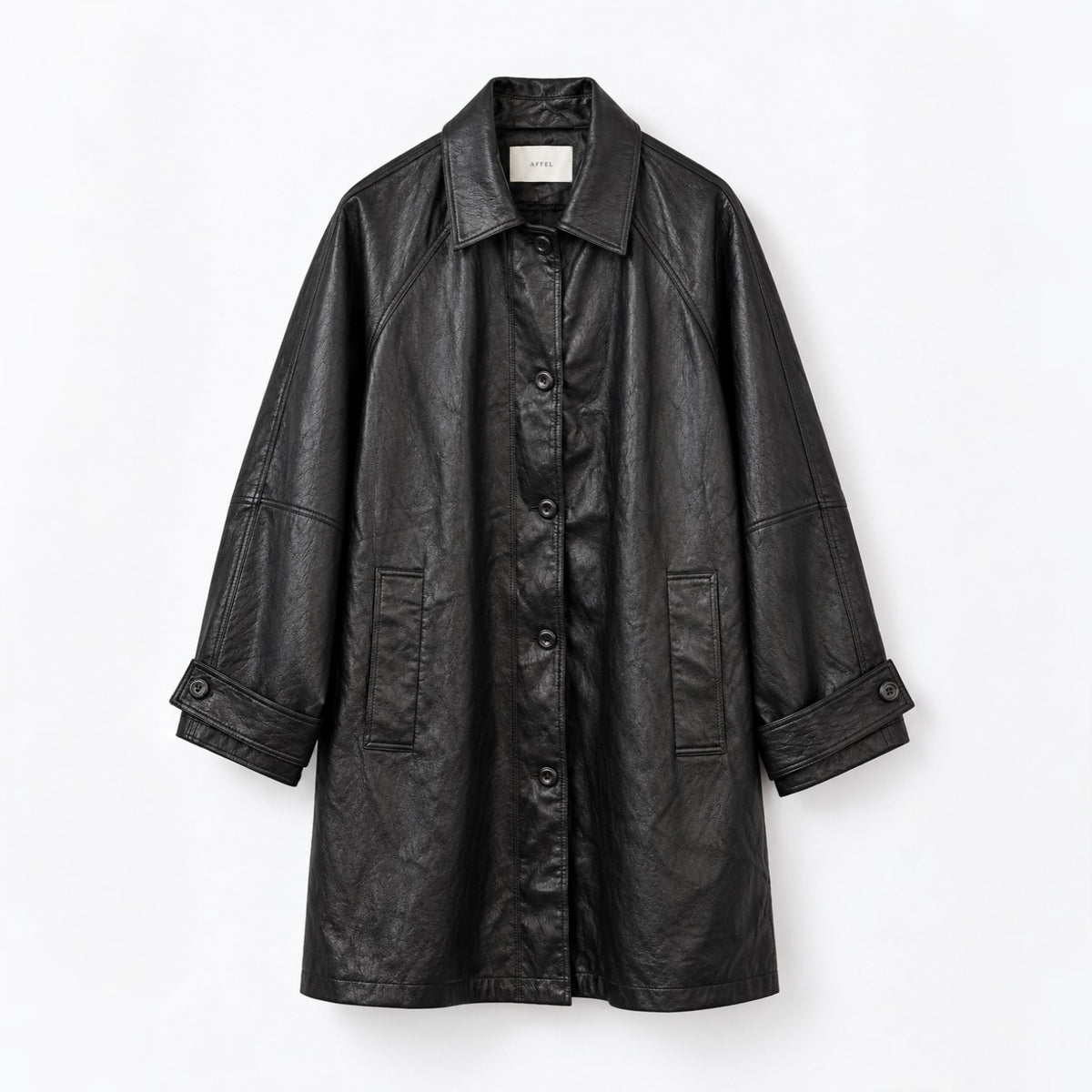 Fine Vegan Leather Belted Long Jacket - Women One Size