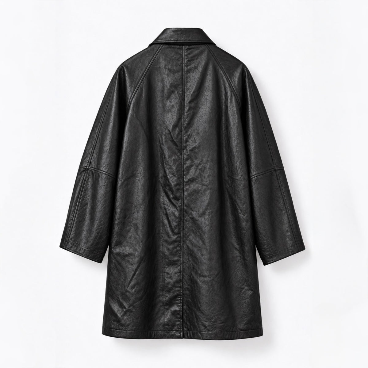 Fine Vegan Leather Belted Long Jacket - Women One Size