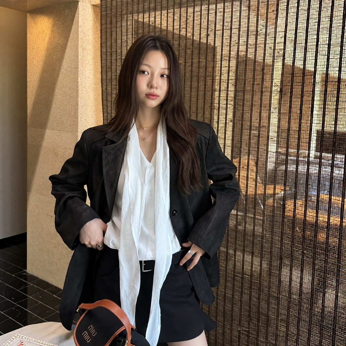 Suede Relaxed Blazer Jacket - Women One Size