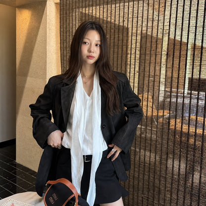 Suede Relaxed Blazer Jacket - Women One Size