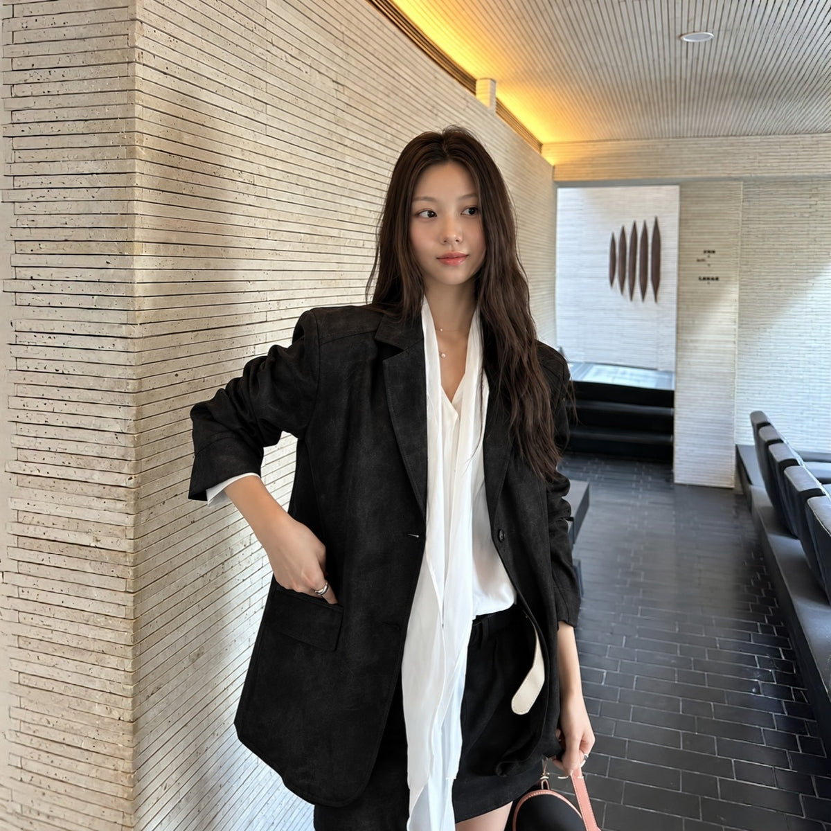 Suede Relaxed Blazer Jacket - Women One Size