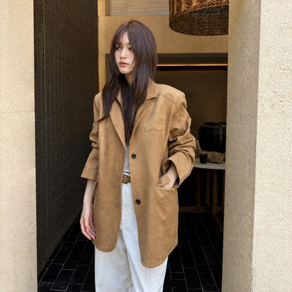 Suede Relaxed Blazer Jacket - Women One Size