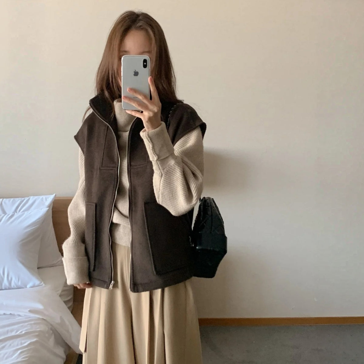 Structured Wool Blend Zip-Up Vest - Women One Size