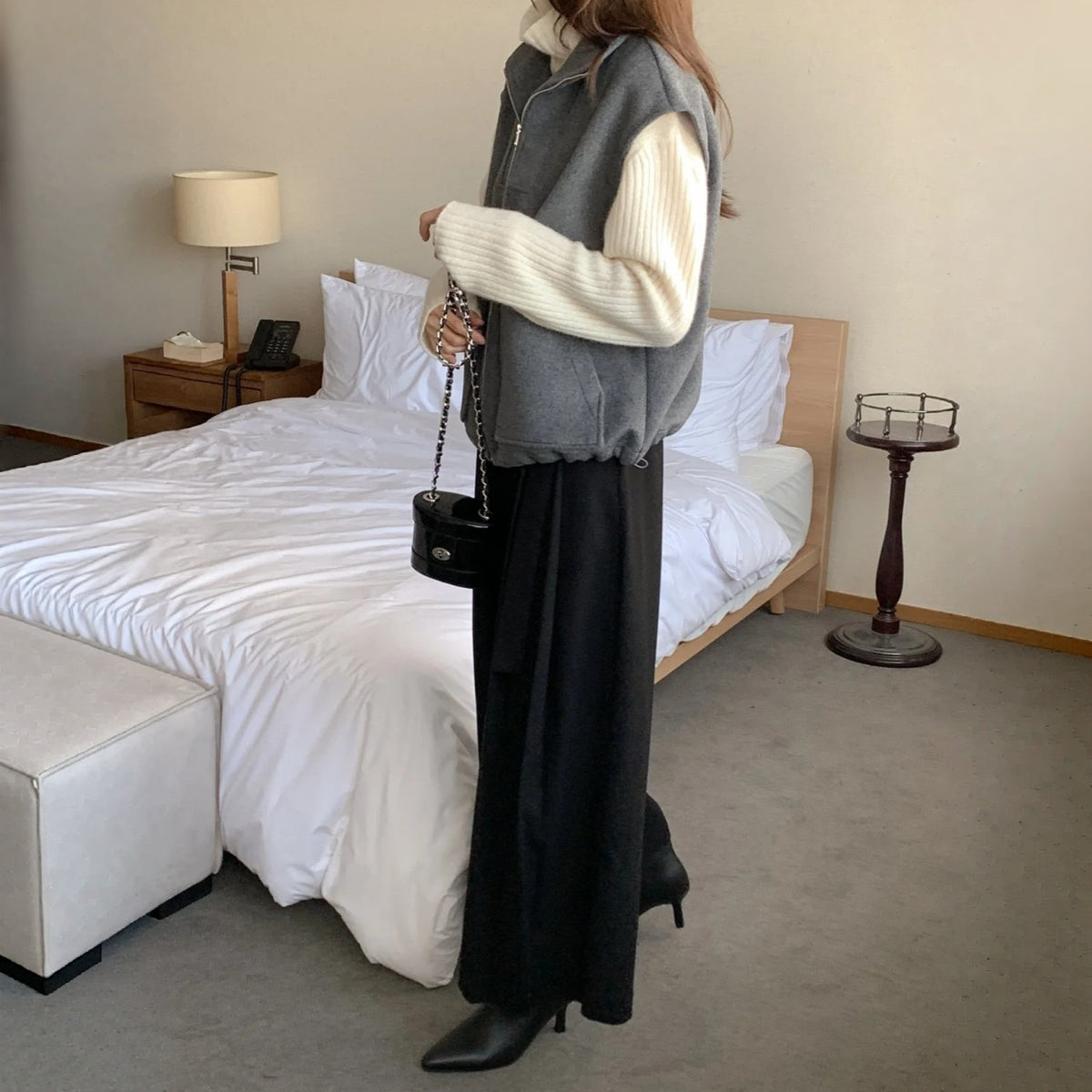 Structured Wool Blend Zip-Up Vest - Women One Size