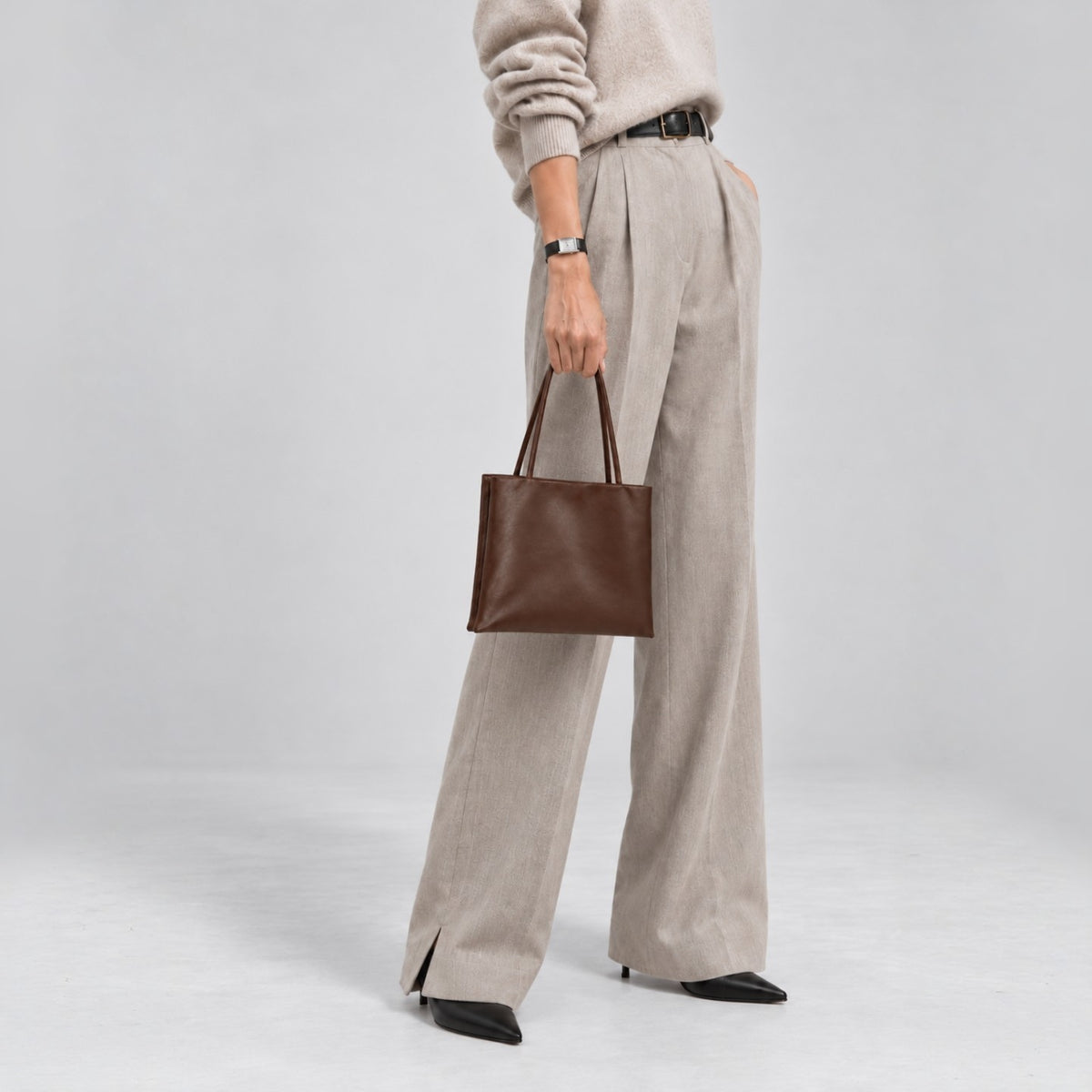 LUNE Double Compartment Lambskin Tote - Small