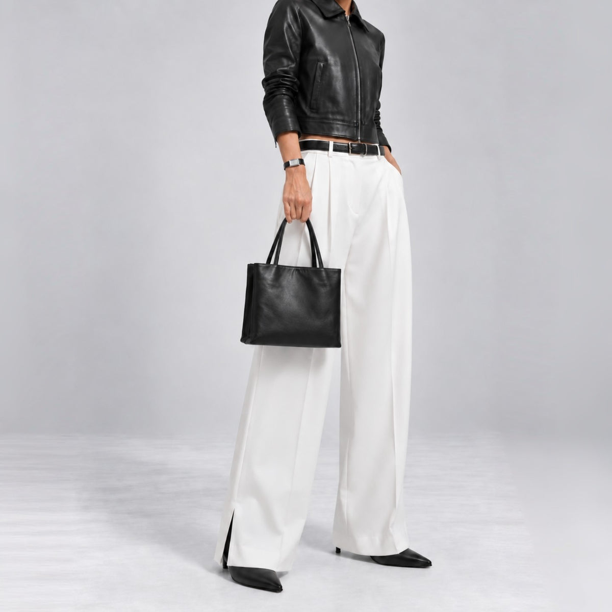 LUNE Double Compartment Lambskin Tote - Small