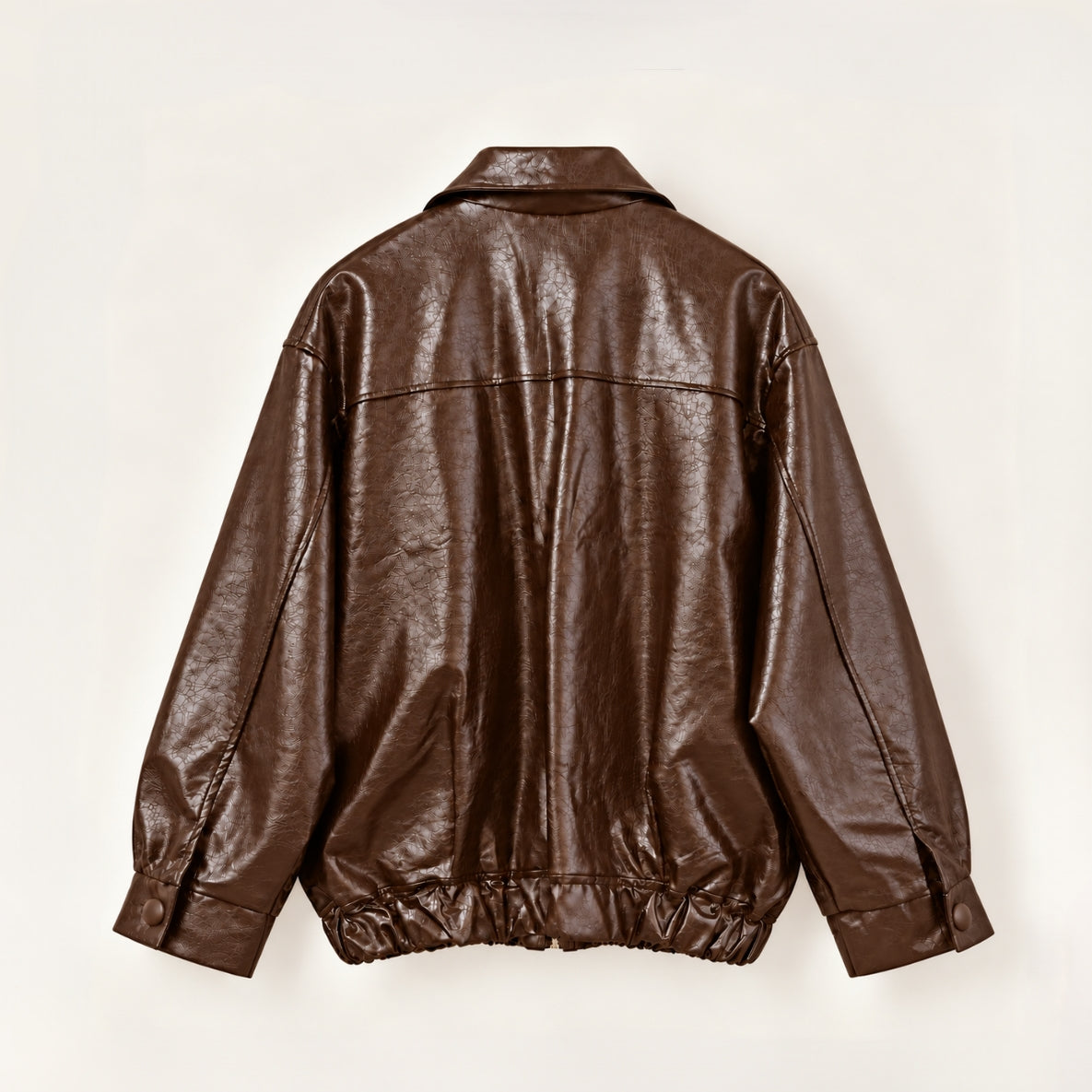 Glossy Crinkle Vegan Leather Convertible Collar Jacket - Women One Size