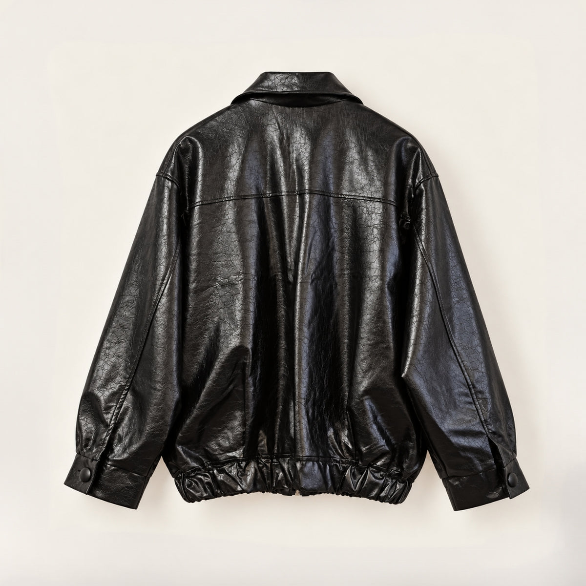 Glossy Crinkle Vegan Leather Convertible Collar Jacket - Women One Size