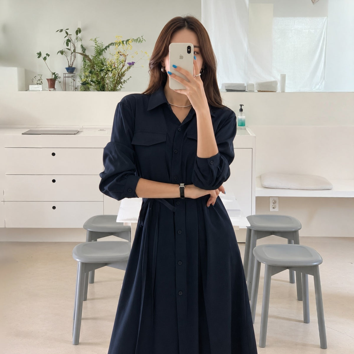 THEA Belted Long Shirt Dress - Women One Size