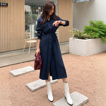 THEA Belted Long Shirt Dress - Women One Size