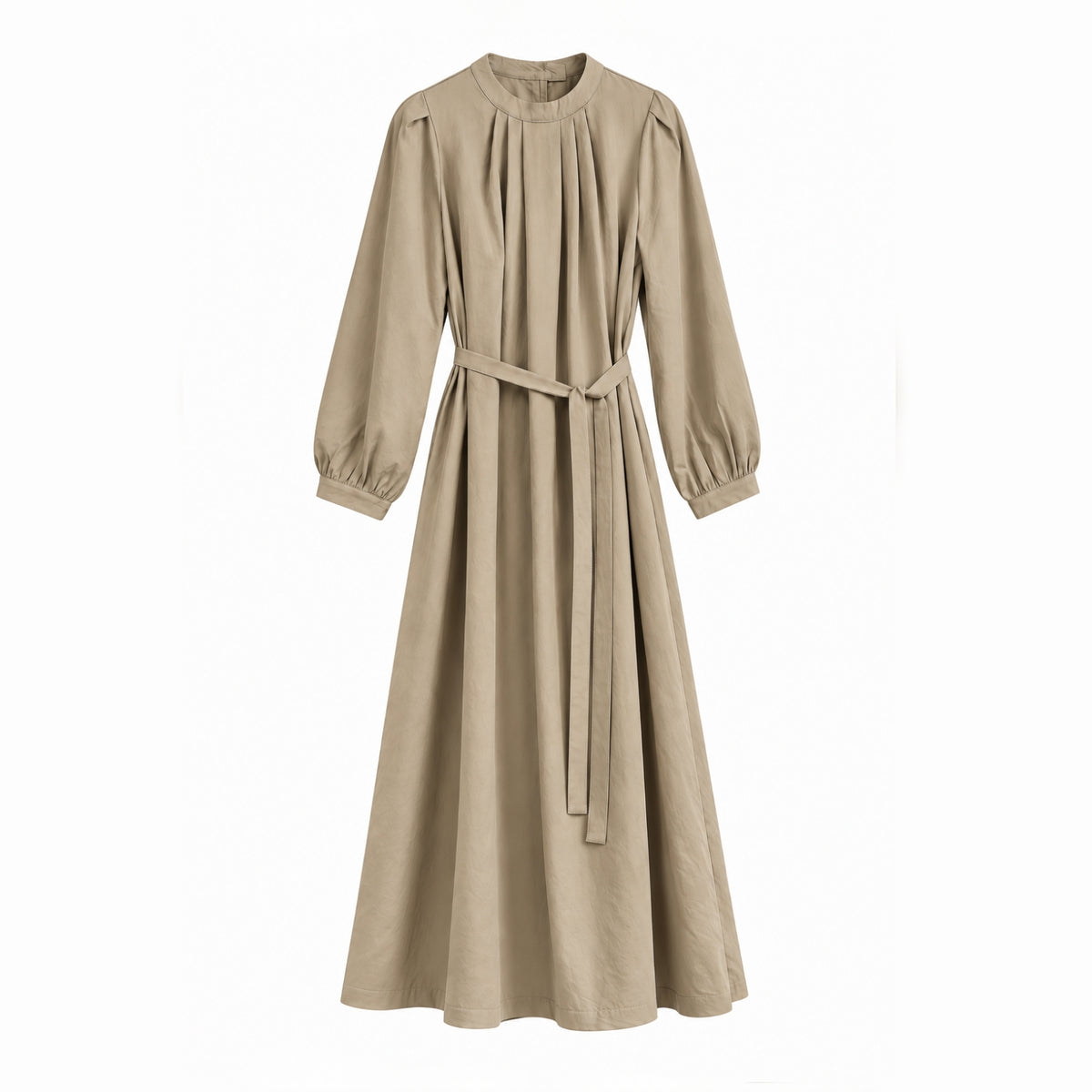 Pintuck Drape Belted Midi Dress - Women One Size