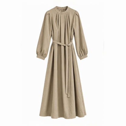 Pintuck Drape Belted Midi Dress - Women One Size
