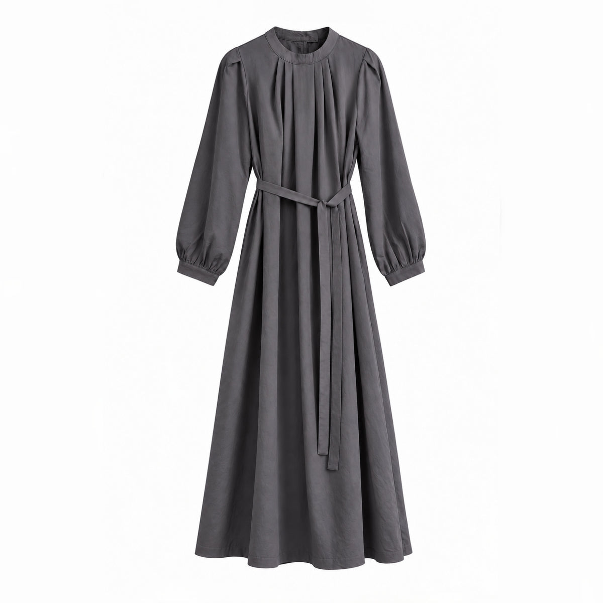 Pintuck Drape Belted Midi Dress - Women One Size
