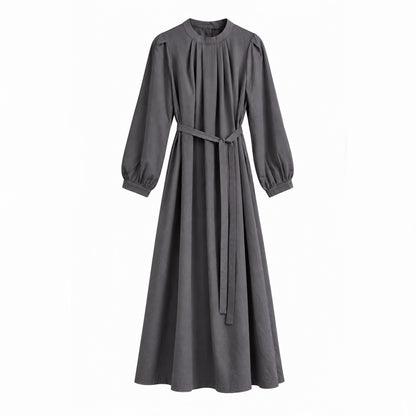 Pintuck Drape Belted Midi Dress - Women One Size