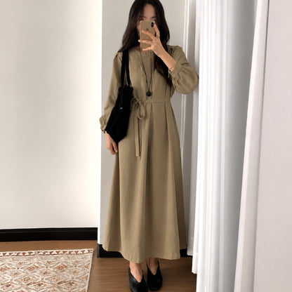 Pintuck Drape Belted Midi Dress - Women One Size