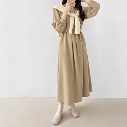 Pintuck Drape Belted Midi Dress - Women One Size