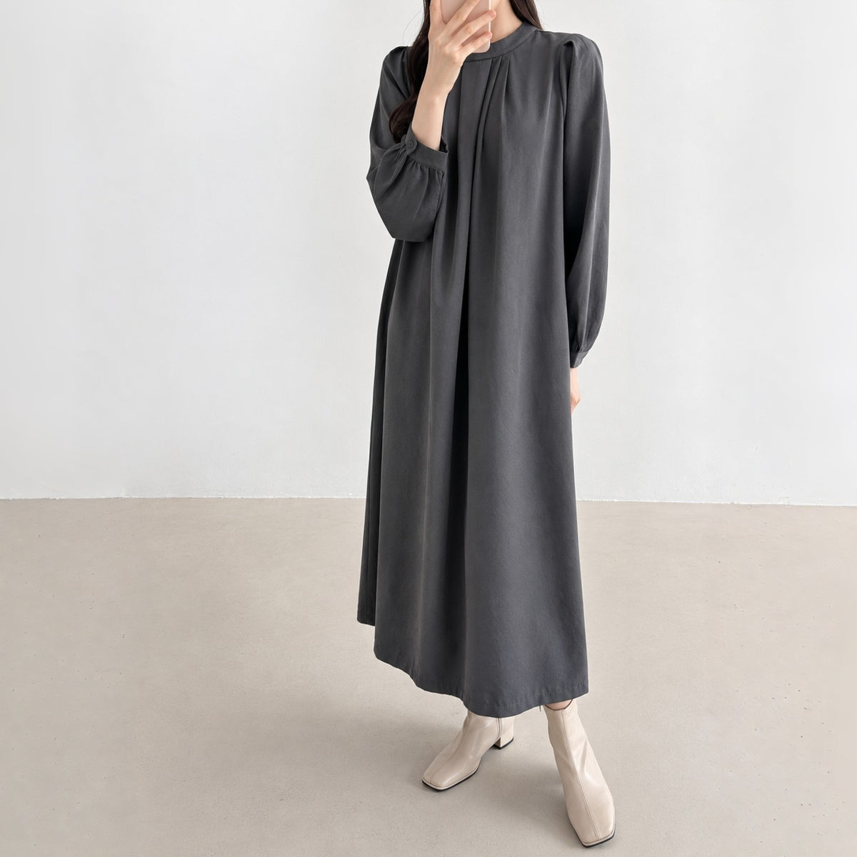 Pintuck Drape Belted Midi Dress - Women One Size