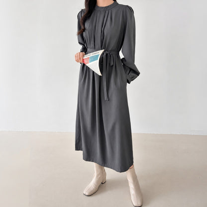 Pintuck Drape Belted Midi Dress - Women One Size