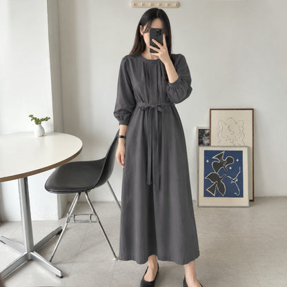 Pintuck Drape Belted Midi Dress - Women One Size