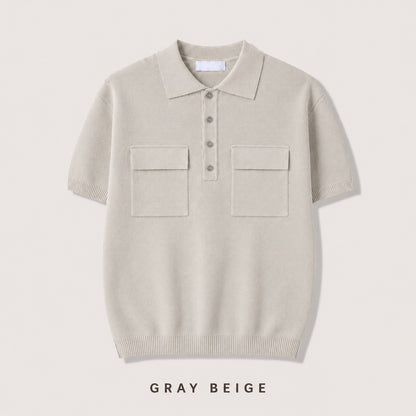 Double Flap Pocket Knit Polo - Men One Size