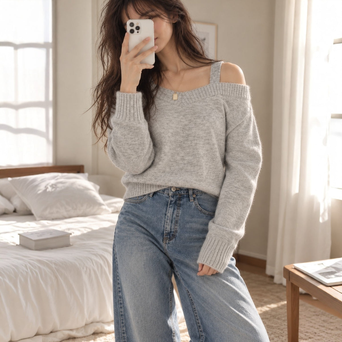 Double Strap Off-Shoulder Knit Top -  Women One Size