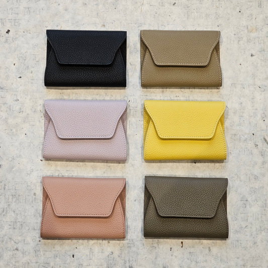 Mini Pebbled Leather Card Wallet – Compact Snap Closure Cash & Card Holder