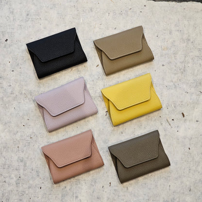 Mini Pebbled Leather Card Wallet – Compact Snap Closure Cash & Card Holder