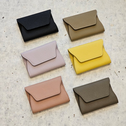 Mini Pebbled Leather Card Wallet – Compact Snap Closure Cash & Card Holder