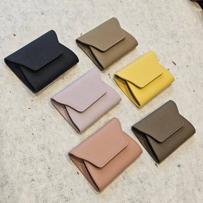 Mini Pebbled Leather Card Wallet – Compact Snap Closure Cash & Card Holder