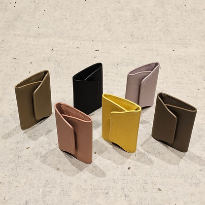 Mini Pebbled Leather Card Wallet – Compact Snap Closure Cash & Card Holder