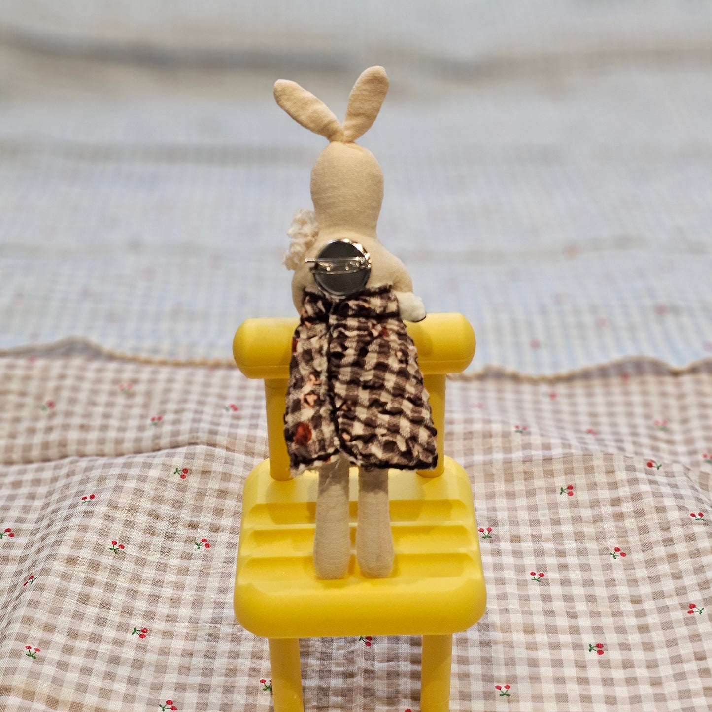 Handmade Bunny Brooch – Floral Rabbit Fabric Pin (Made in Korea)