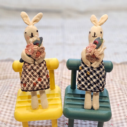 Handmade Bunny Brooch – Floral Rabbit Fabric Pin (Made in Korea)