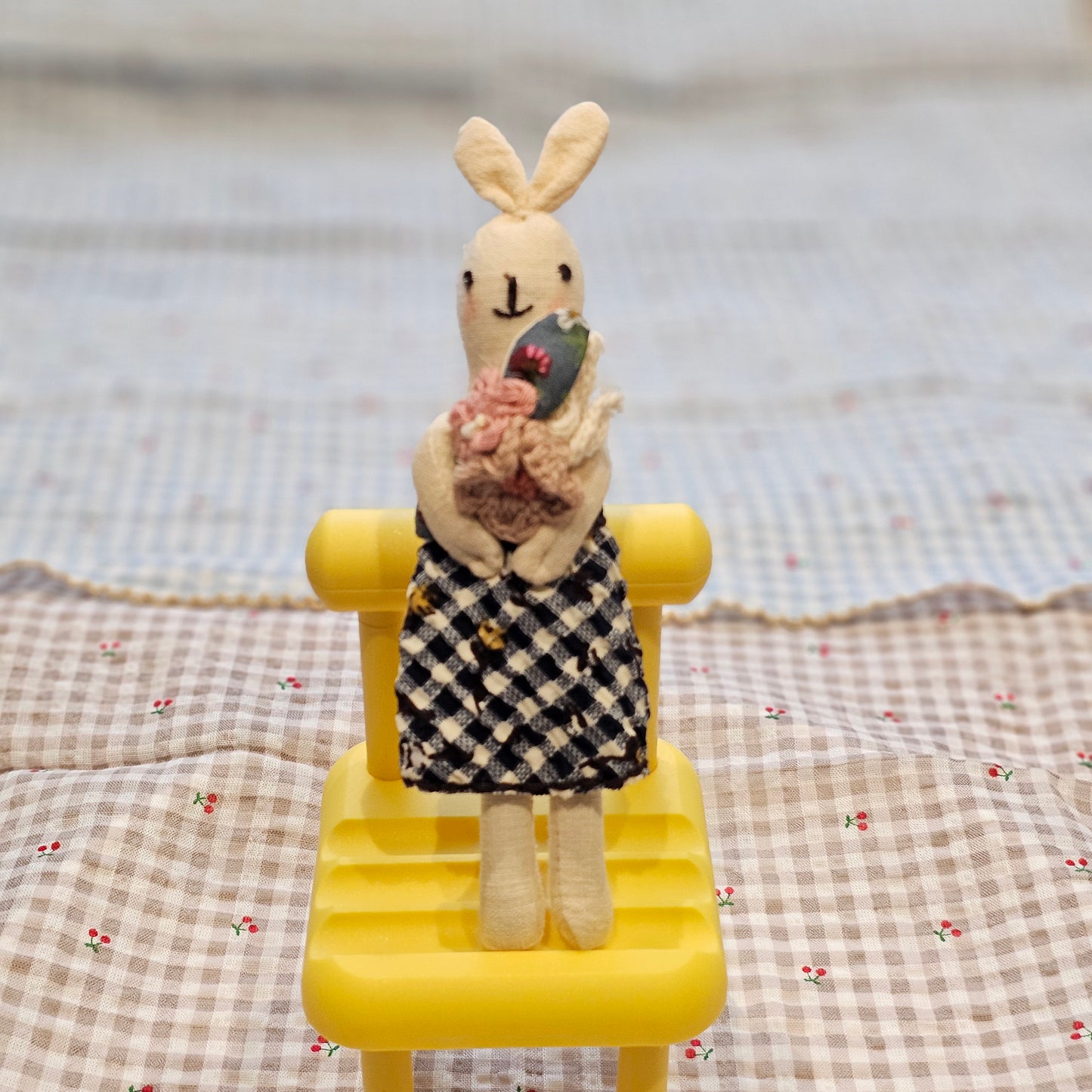 Handmade Bunny Brooch – Floral Rabbit Fabric Pin (Made in Korea)